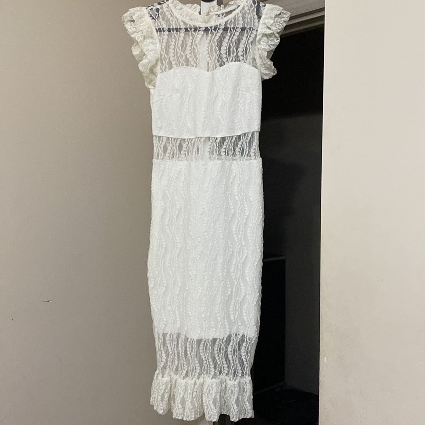 Dantel Detaylı Beyaz Mini Nişan Elbisesi - Görsel 4