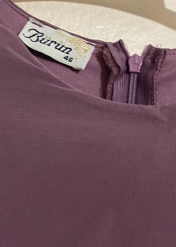 Mor Uzun Kollu Bohem Nakışlı Elbise - Görsel 3