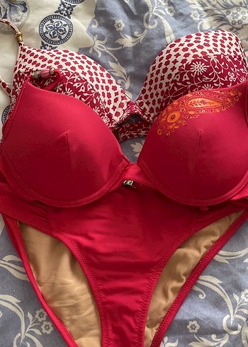 Dantel Detaylı Desenli Pembe Bikini - Görsel 2
