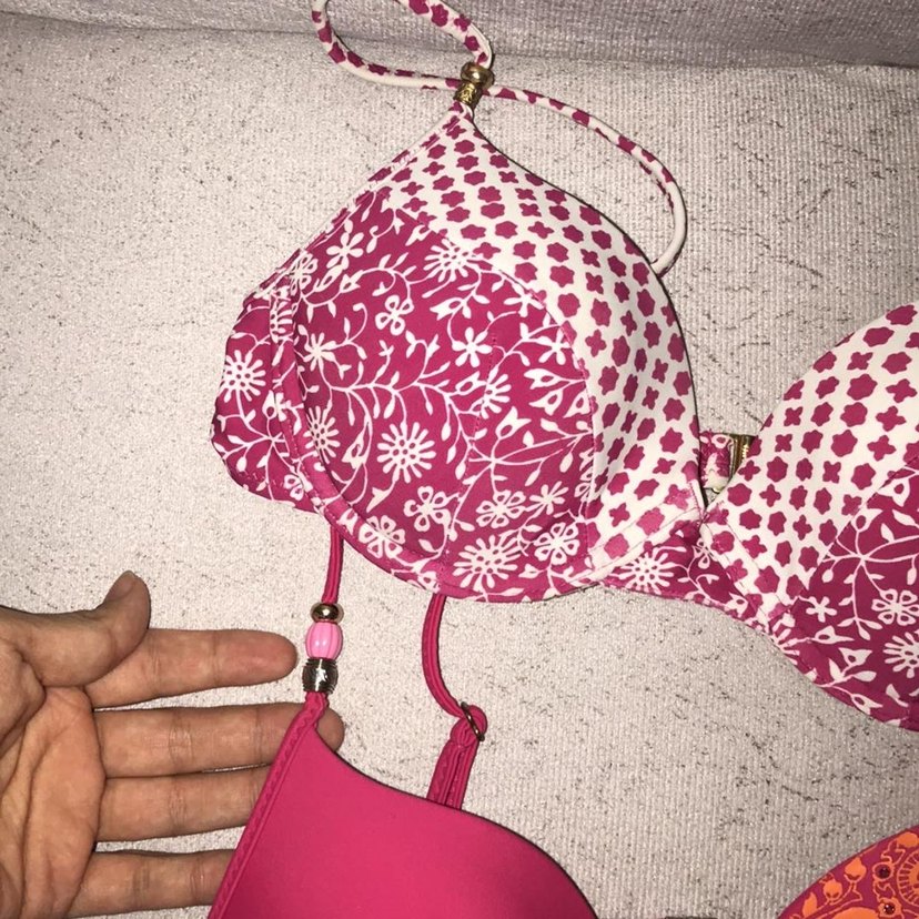 Dantel Detaylı Desenli Pembe Bikini - Görsel 5