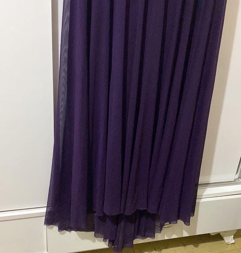 Mor V Yakalı Nakışlı Uzun Abiye Elbise - Görsel 3