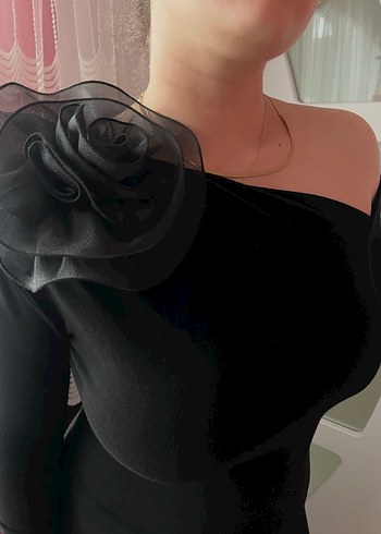 Uzun Kollu Siyah Straplez Abiye Elbise - Görsel 4