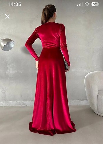 Kırmızı kadife abiye elbise - Görsel 4