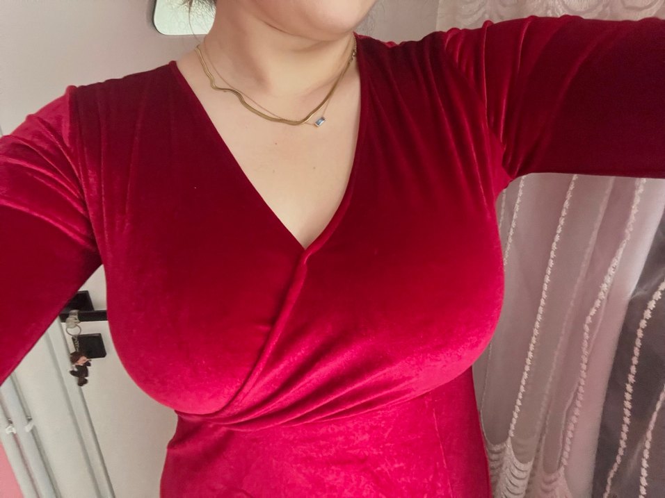 Kırmızı kadife abiye elbise - Görsel 5