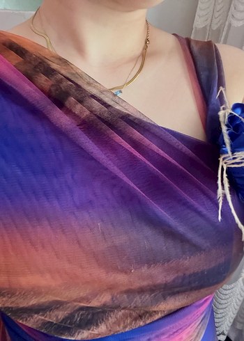 Mor Drapeli broşlu elbise - Görsel 2