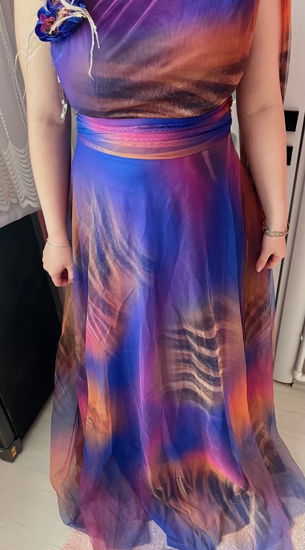 Mor Drapeli broşlu elbise - Görsel 5