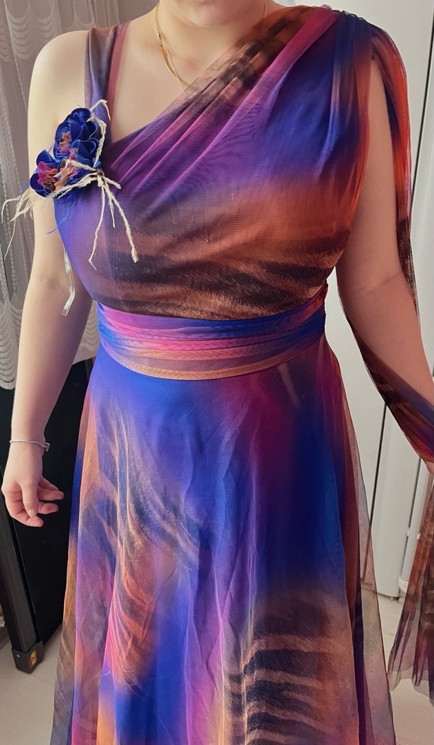 Mor Drapeli broşlu elbise - Görsel 3