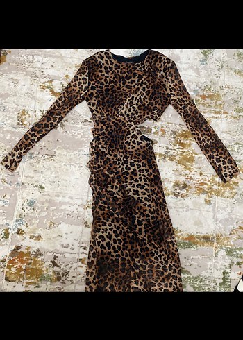 Kahverengi Leopar Desenli Elbise - Görsel 2