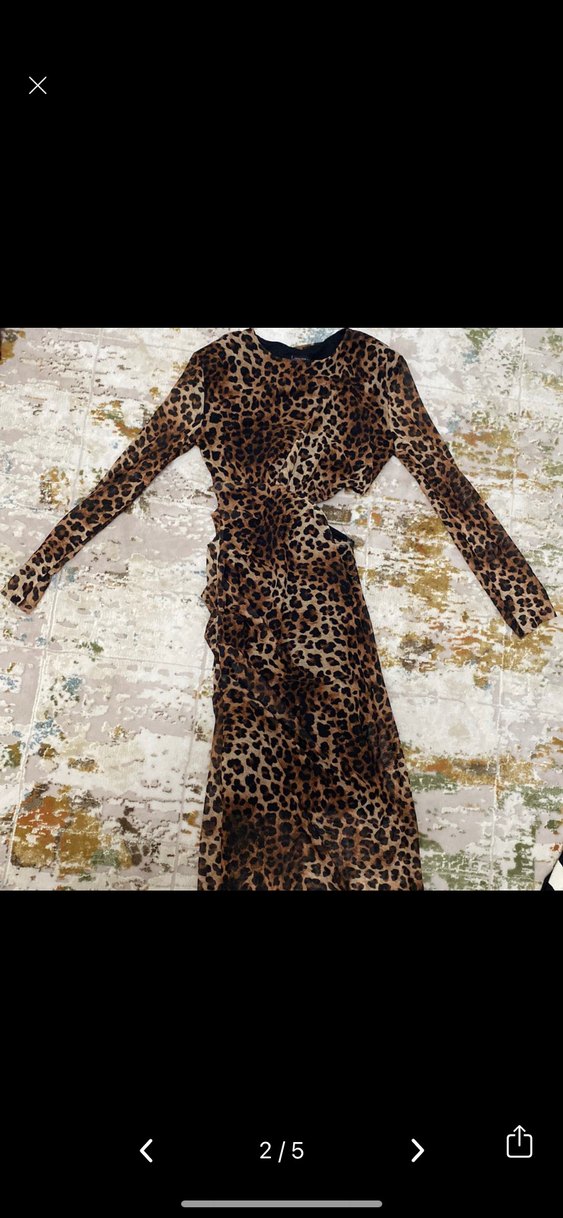 Kahverengi Leopar Desenli Elbise - Görsel 2
