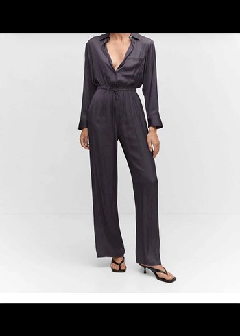 Kadın Gri Uzun Kollu Pilili Tulum - Görsel 2