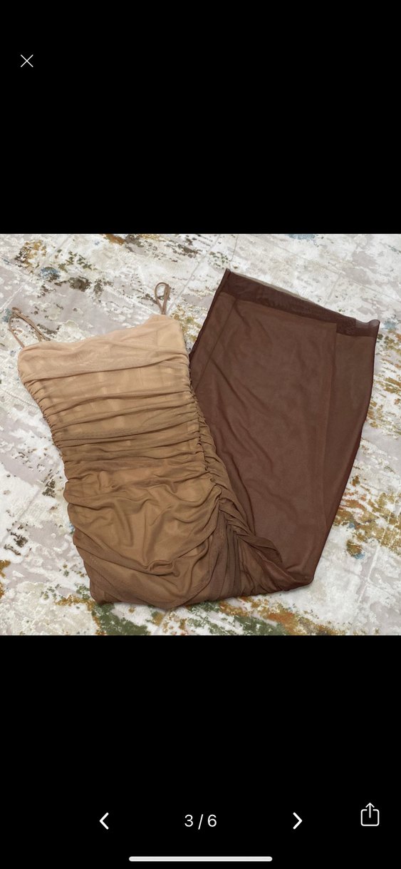 Bej Drapeli Uzun Askılı Elbise - Görsel 3