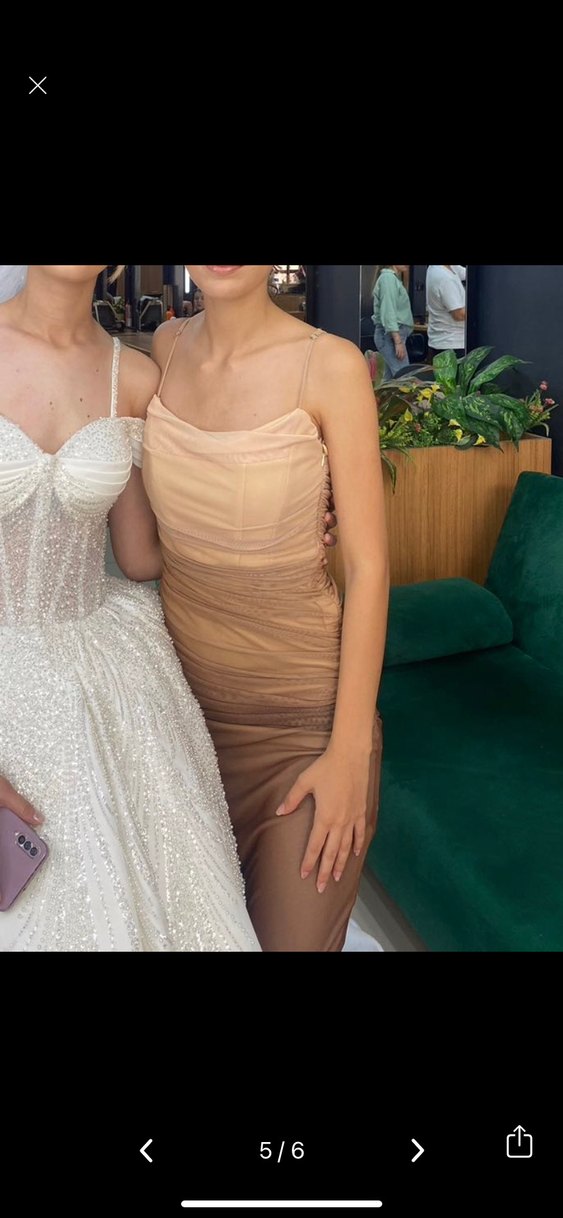 Bej Drapeli Uzun Askılı Elbise - Görsel 5