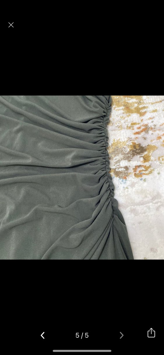 Drapeli Kolsuz Haki Midi Kalem Elbise - Görsel 5