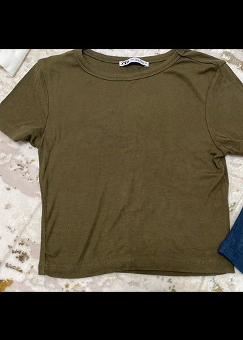 Kadın Haki ve Mavi Kısa Kollu Tişört - Görsel 2