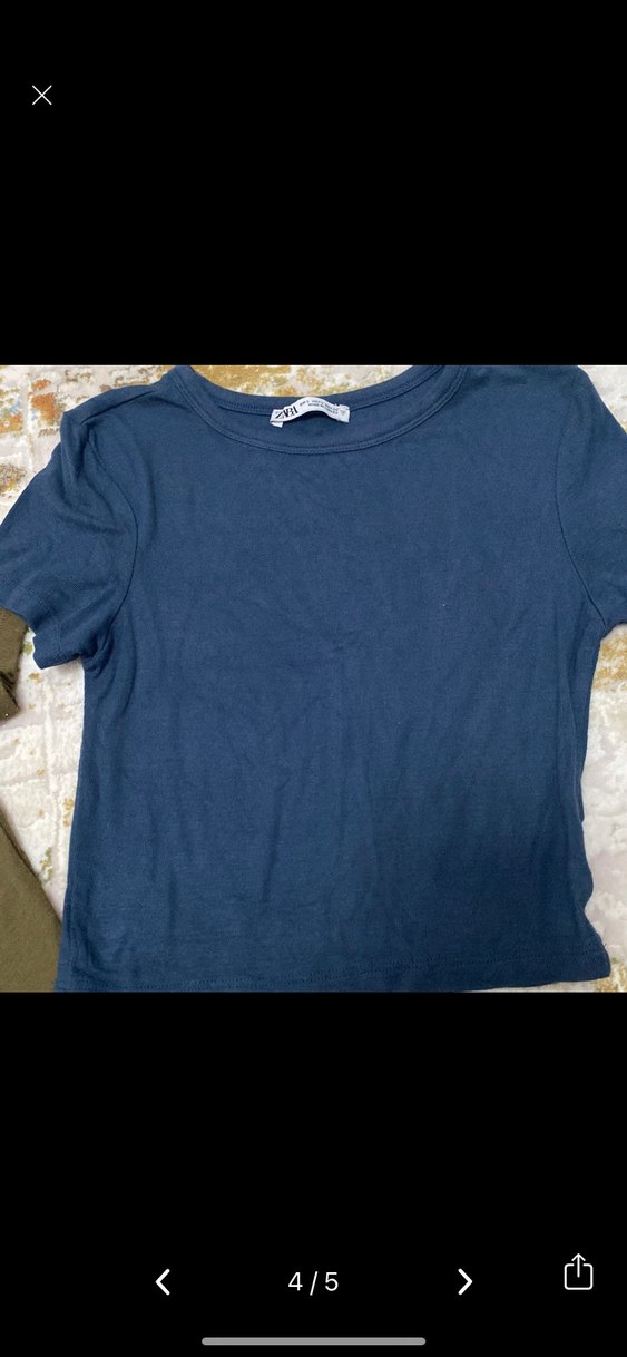 Kadın Haki ve Mavi Kısa Kollu Tişört - Görsel 4