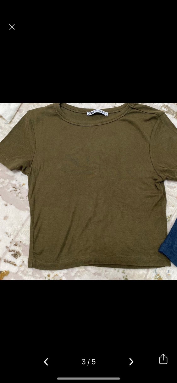 Kadın Haki ve Mavi Kısa Kollu Tişört - Görsel 2