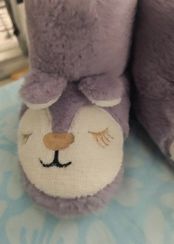 Mor Kürklü Nakışlı Kız Çocuk Ev Terliği - Görsel 3