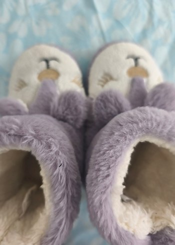 Mor Kürklü Nakışlı Kız Çocuk Ev Terliği - Görsel 8