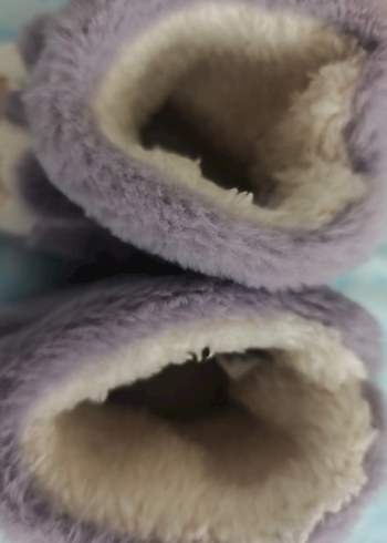 Mor Kürklü Nakışlı Kız Çocuk Ev Terliği - Görsel 4