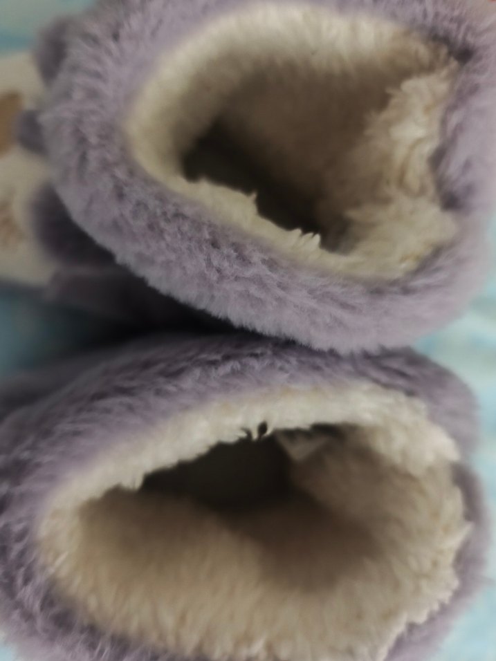 Mor Kürklü Nakışlı Kız Çocuk Ev Terliği - Görsel 4