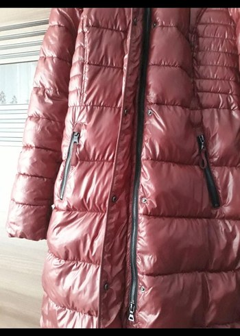 Kürk Detaylı Parlak Kahverengi Kadın Mont - Görsel 4