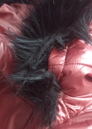 Kürk Detaylı Parlak Kahverengi Kadın Mont - Görsel 12