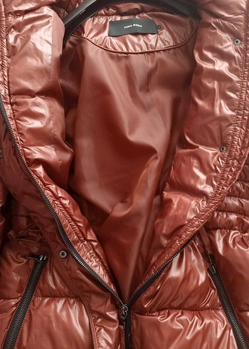 Kürk Detaylı Parlak Kahverengi Kadın Mont - Görsel 9