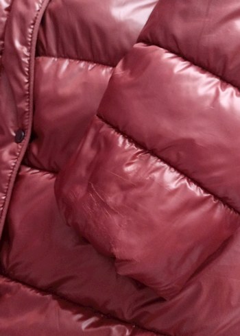 Kürk Detaylı Parlak Kahverengi Kadın Mont - Görsel 7