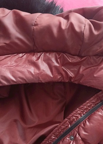 Kürk Detaylı Parlak Kahverengi Kadın Mont - Görsel 11