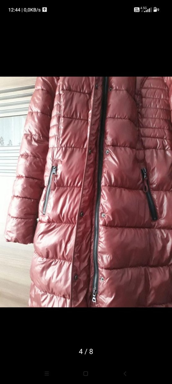 Kürk Detaylı Parlak Kahverengi Kadın Mont - Görsel 4