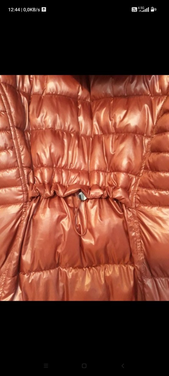 Kürk Detaylı Parlak Kahverengi Kadın Mont - Görsel 2