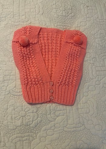 Kız Çocuk Pembe Örgü Vintage Hırka