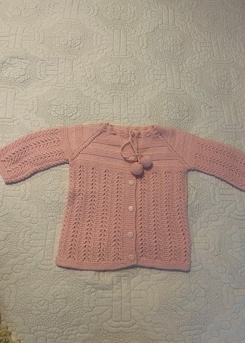 Kız Çocuk Pembe Örgü Vintage Hırka