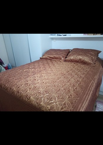 Kahverengi Nakışlı pul işli Yatak Örtüsü - Görsel 2
