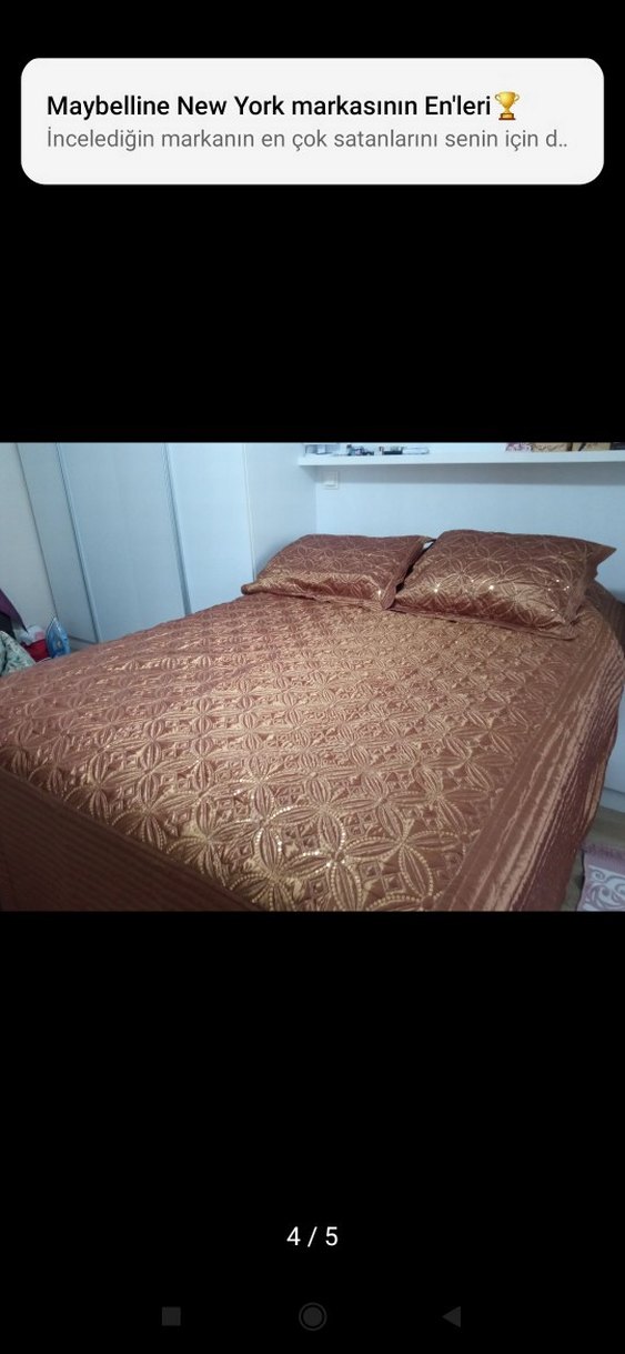 Kahverengi Nakışlı pul işli Yatak Örtüsü - Görsel 2