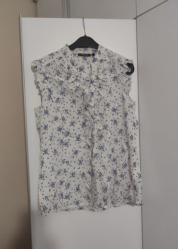 Fırfırlı Kolsuz Desenli Keten Gömlek - Görsel 3