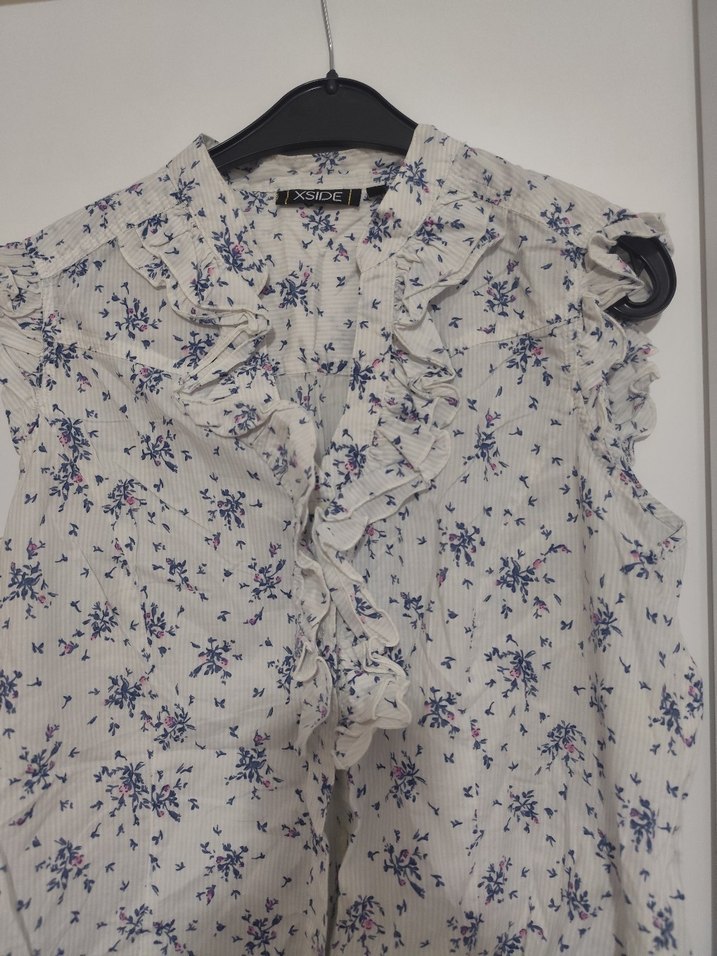 Fırfırlı Kolsuz Desenli Keten Gömlek - Görsel 2