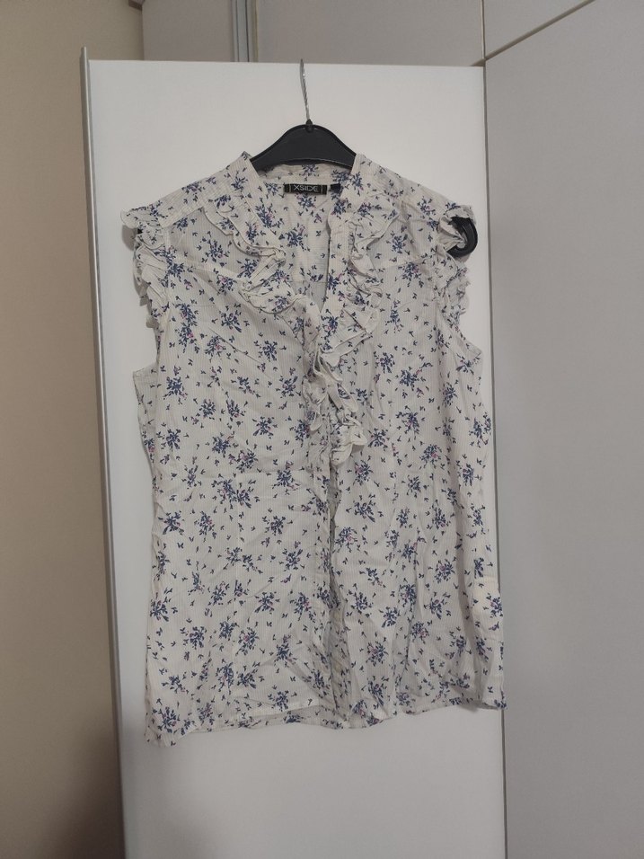 Fırfırlı Kolsuz Desenli Keten Gömlek - Görsel 3