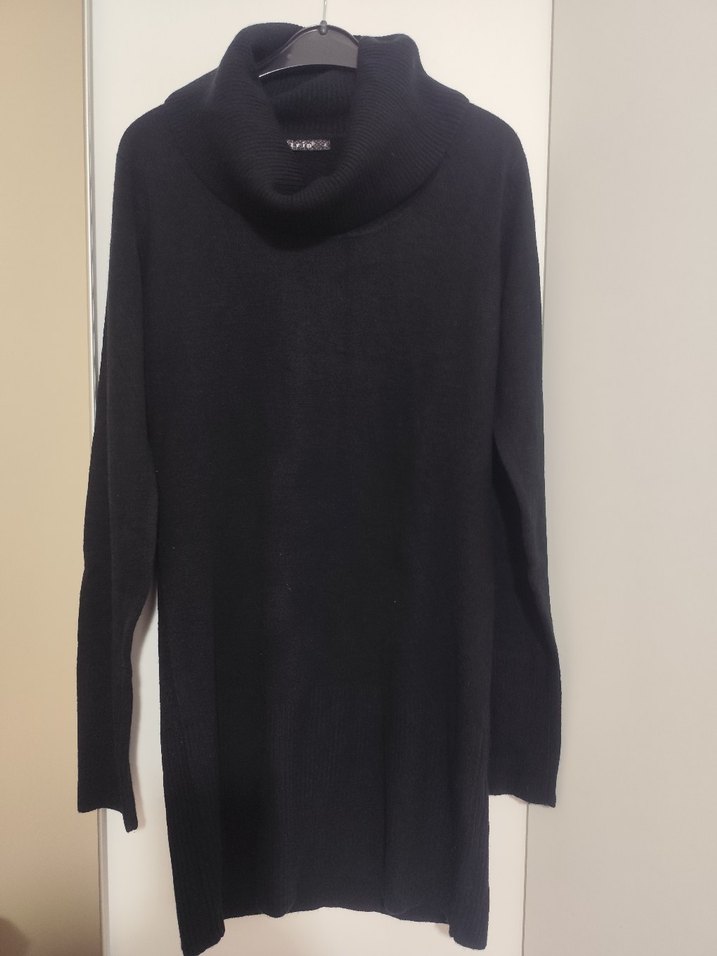 Siyah Yüksek Yakalı Midi Kadın Kazak - Görsel 2