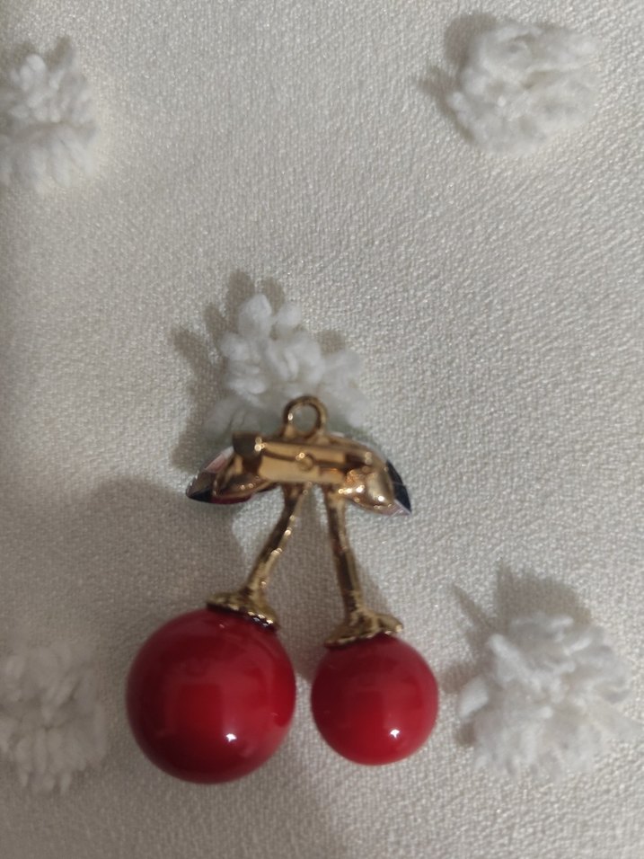 Kırmızı Boncuklu Kiraz Broş - Görsel 2