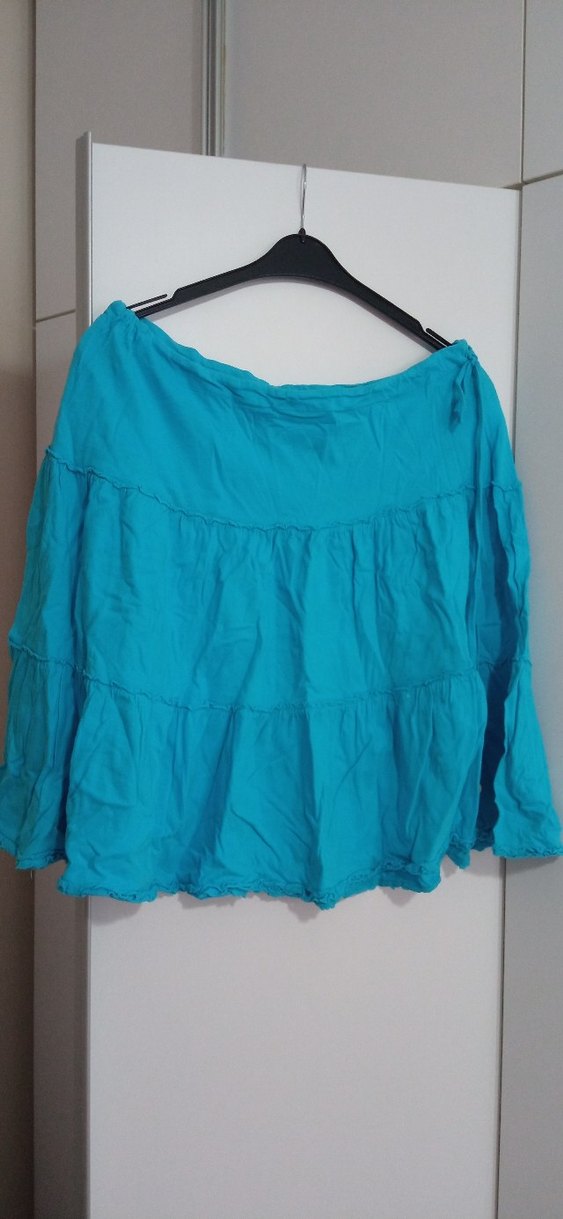 Turkuaz Hamile Midi Etek, Fırfırlı, Bol Kesim - Görsel 2