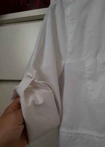 Kadın Beyaz Düğmeli Pamuklu Gömlek - Görsel 5