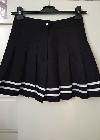 Çizgili Pilili Siyah Mini Etek - Görsel 2