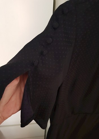 Siyah Midi V Yaka Salaş Elbise - Görsel 2