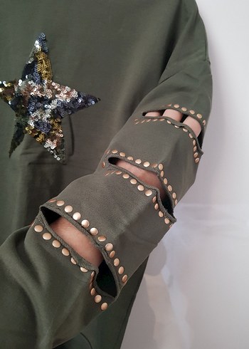 Pul İşlemeli Yeşil Sweatshirt - Görsel 4