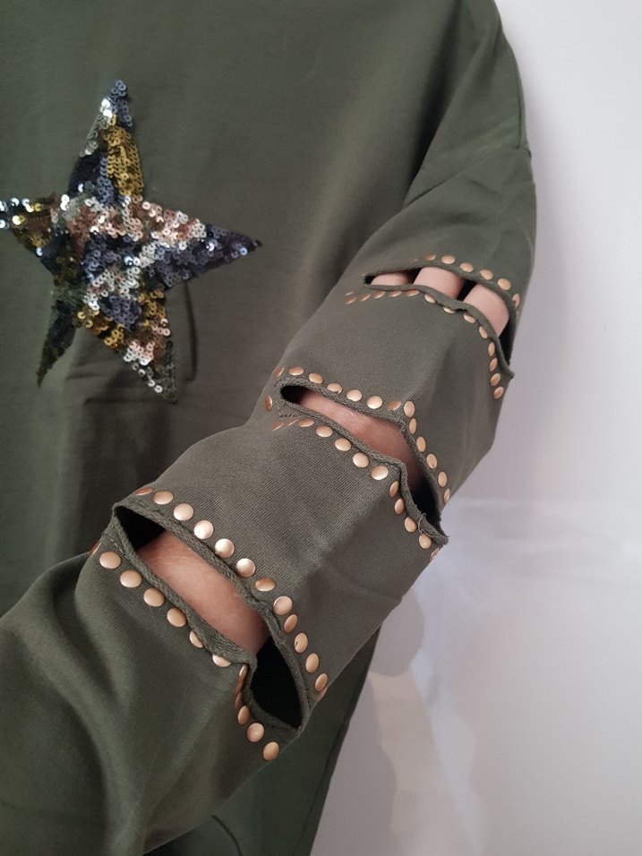 Pul İşlemeli Yeşil Sweatshirt - Görsel 4