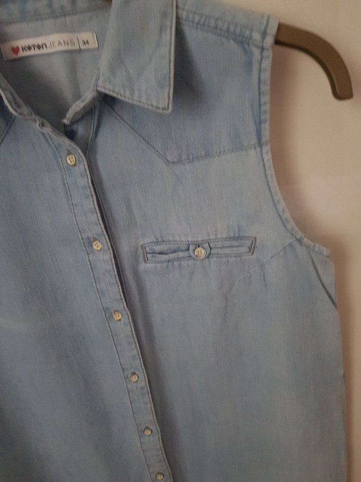 Düğmeli Kolsuz Midi Kot Elbise - Görsel 2