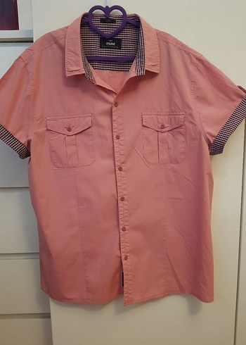 Pembe Kısa Kollu Düğmeli Erkek Gömlek