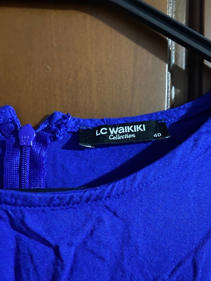 Kolsuz Mavi Keten Uzun Elbise - Görsel 4