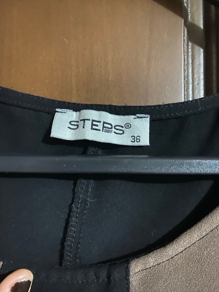 Kahverengi Siyah Desenli Midi Elbise - Görsel 4